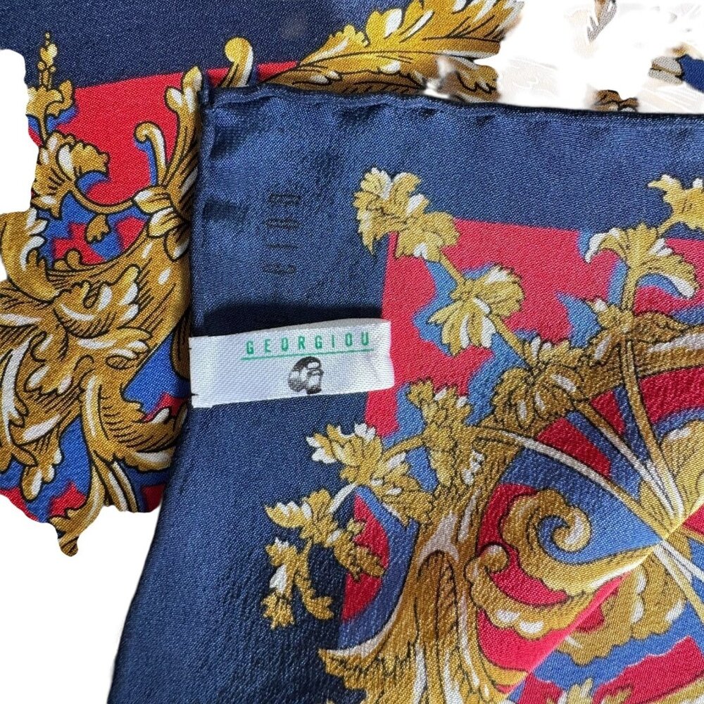Vintage Georgiou 55 x 16 In Silk Scarf Japan Navy Red & Gold Medallion‎ Nautical - Picture 2 of 8